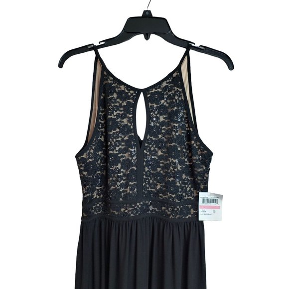 NIGHTWAY Womens Sequined Lace Gown Sleeveless Halter Maxi Evening Fit + Flare 10 - Picture 9 of 11